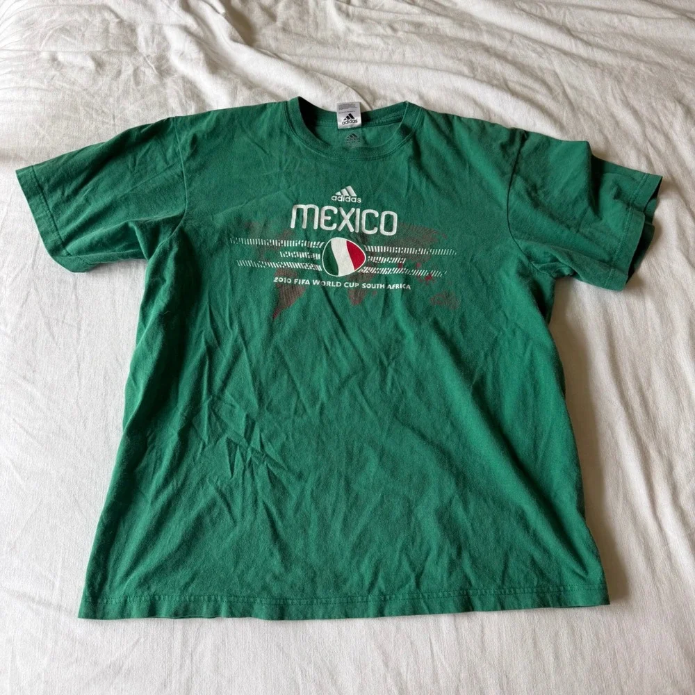 Adidas Mexico 2010 FIFA World Cup South Africa Green Graphic T-Shirt Mens‎ L
